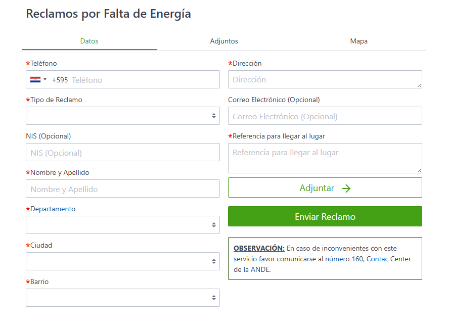 Reclamos por Falta de Energía